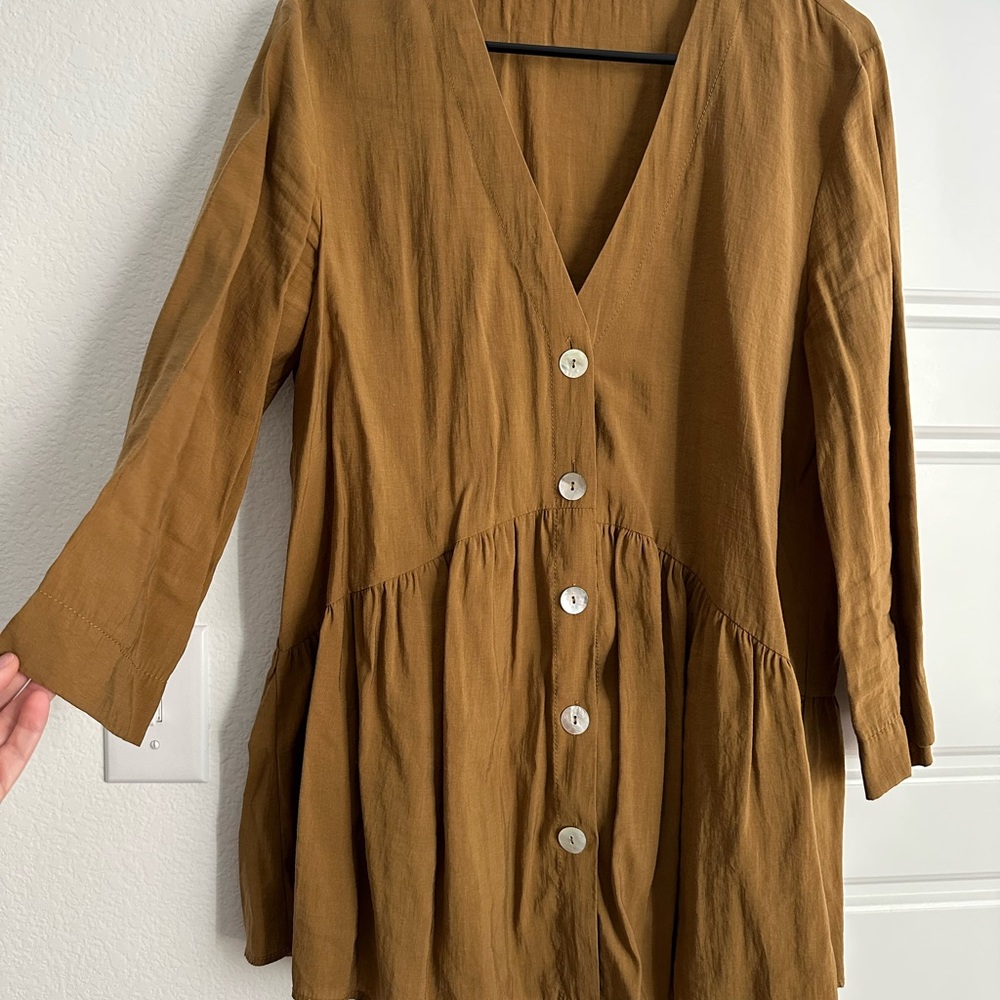 Zara Button-Front Peplum Tunic in Caramel